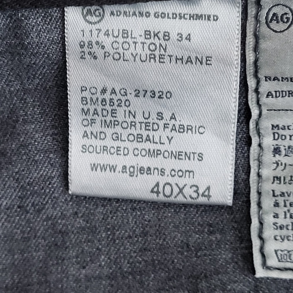 AG Adriano Goldschmied The Graduate Jeans Mens Black Size 40x34 Fit 40x30 - Picture 14 of 16